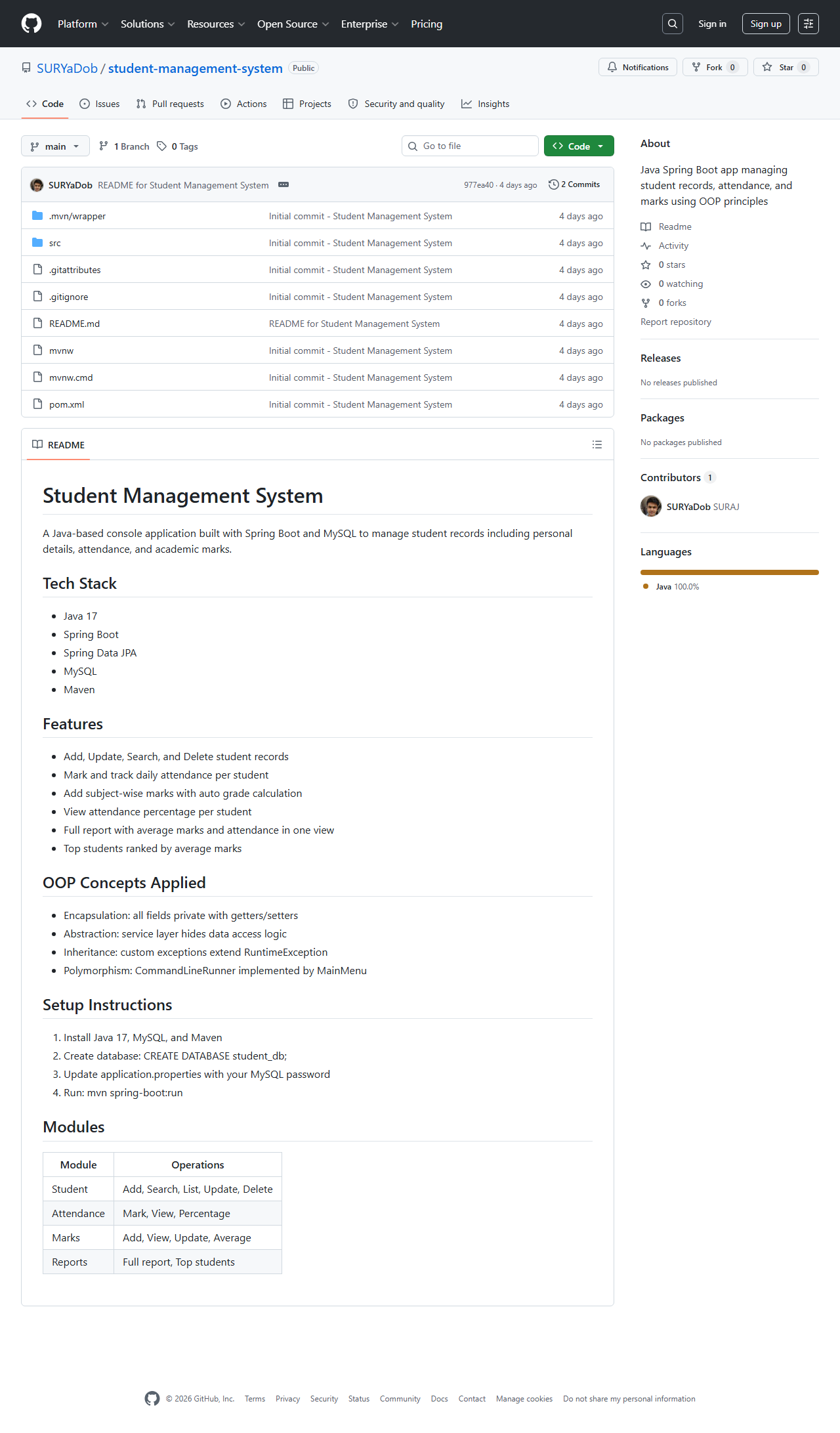 Student Management System screenshot
